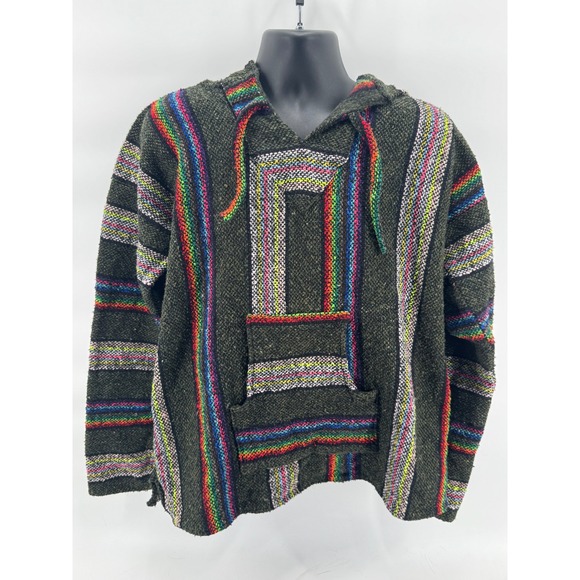 Striped Baja Hoodie XL Artesanias F.R. INC. Colorful Drug Rug Pullover - Picture 2 of 4